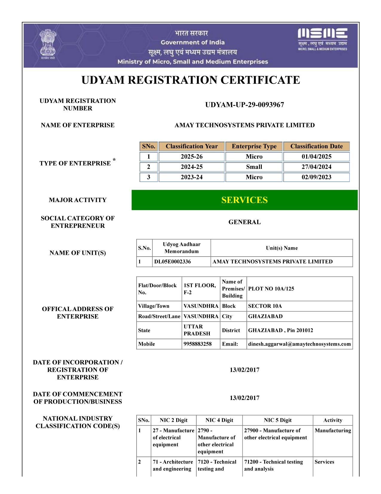 MSME Certificate